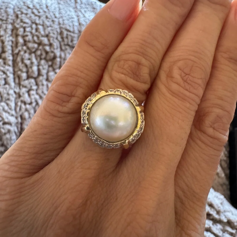 Vintage 14K Yellow Gold Pearl & Diamond Ring – Size 6 – 4.6g - Picture 3 of 11